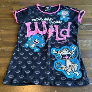 Bobby Jack Girls Tween Baby Tee T-Shirt Monkey Trouble Gone Wild Vintage Y2K